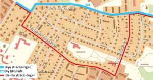 Karta som illustrerar förändringen av linje 58.